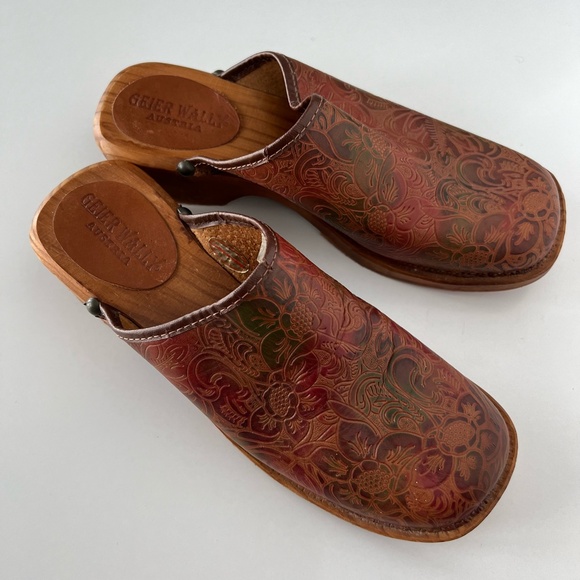 Geier Wally Austria Multicolored Tooled Leather Slip On Mule Clog size 39 - Picture 4 of 6